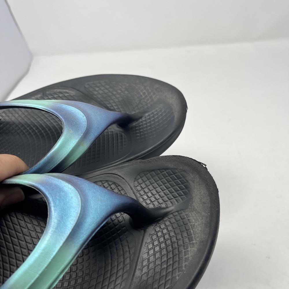 OOFOS OOlala Sandals Womens Sz 11 Midnight Thong Specter Black Blue Purple - Picture 7 of 12